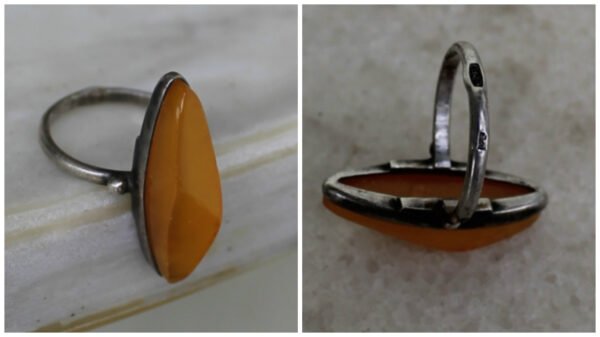 Žiedas sidabrinis 875 su gintaru. Kaina 28