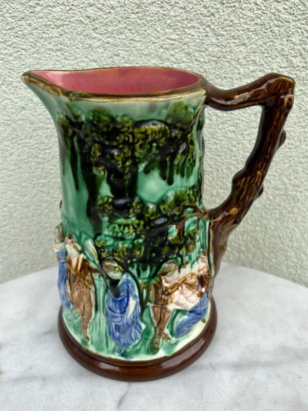 Ąsotis majolika, antikvarinis. Belgija. Pitcher antique Majolica Nimy Les Mons "Tavern" 1893-1906. Kaina 87