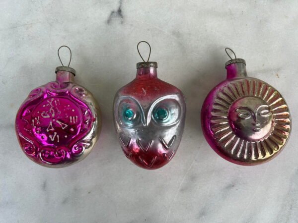 Eglutės žaisliukai tarybiniai, storo stiklo, sovietinių laikų. 3 vnt. Kaina po 16