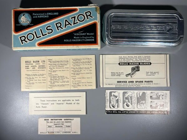 Skutimosi peiliukų galastuvas originalioje pakuotėje su dokumentais, vintažinis, angliškas. Kaina 87