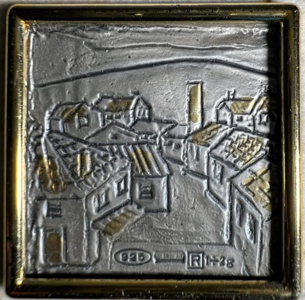 Paveikslėlis sidabrinis išgraviruotas, plaketė. Praba 925. Kaina 28