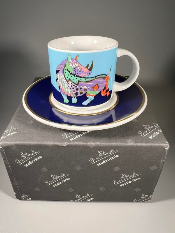 Puodelis su lėkštute Rosenthal studio-linie Germany, espresso. 1998. Design Brigitte Doege. Puodelio talpa 100 ml. Nenaudota, originalioje dėžutėje. Kaina 38