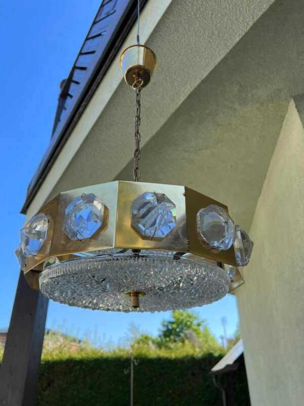 Šviestuvas Mid-century modern stiliaus, skandinaviškas krištolas, dizaineris Carl Fagerlund, gamintojas Orreforst, Švedija, 1970 m. Kaina 226