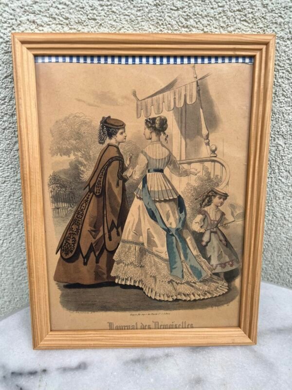 Paveikslėlis mada. Įrėmintas, 1848 m. Moterų pasaulis žurnalo lapas. Kaina 36