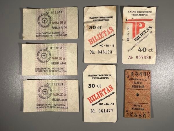 Bilietai, talonėliai Kauno autobusų, troleibusų, traukinio. Kaina 6 už viską