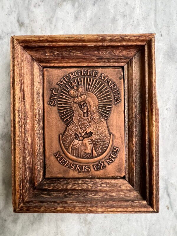 Plaketė keraminė, molinė Švč. mergele Marija melskis už mus. Kaina 13