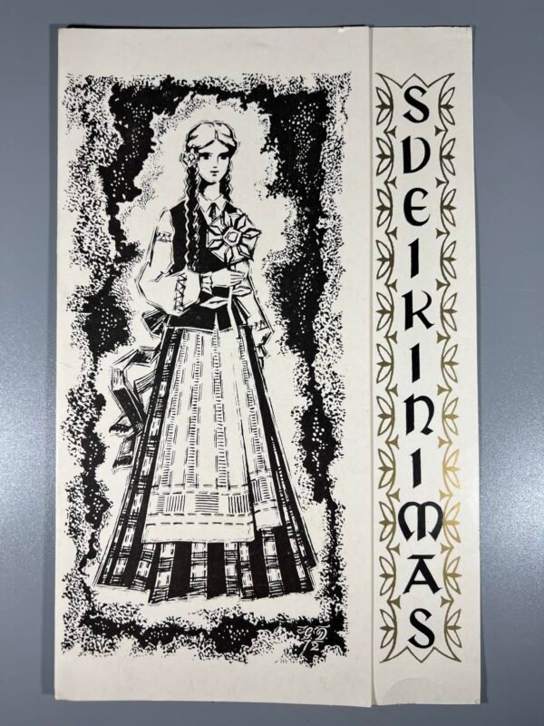 Atvirukas SVEIKINIMAS lietuviškas, Lietuvaitė. Didelis: 16 x 25 cm. Nenaudotas. Kaina 13