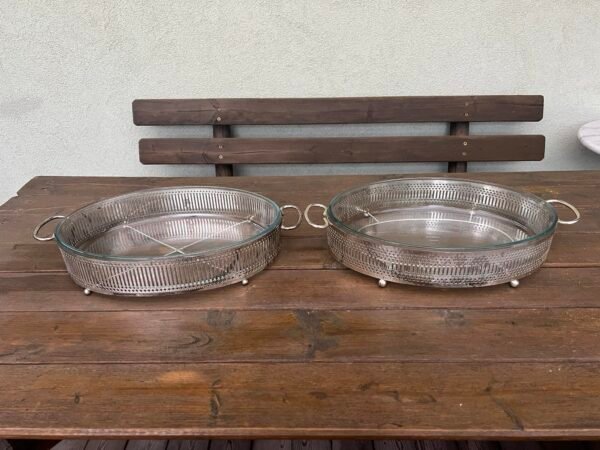 Indas sidabruotas, Made in England su išimamu stiklu PYREX, France, atsparus karščiui. 2 vnt. Kaina po 37