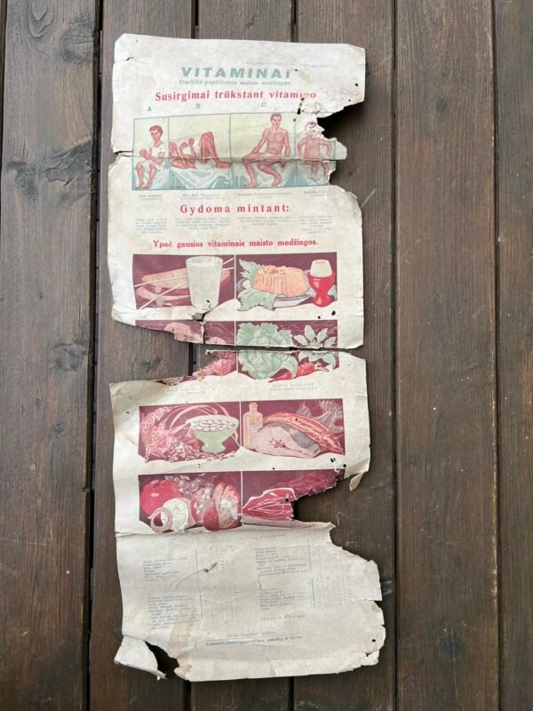 Reklaminis plakatas Vitaminai, antikvarinis, tarpukario Lietuvos, Kaunas. Dydis: 25 x 65 cm. Kaina 18