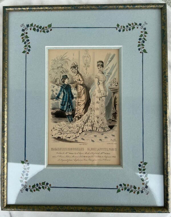 Paveikslėlis antikvarinis Mada. Medinis rėmelis, stiklas. Prancūzija. 1876 m. Kaina 43