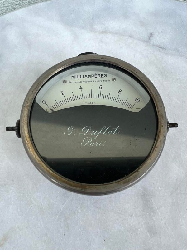 Prietaisas Miliampermetras antikvarinis, prancūziškas Milliamperes Systeme Aperiodique a cadre mobile, G. Duflot, Paris. Netikrintas. Kaina 87