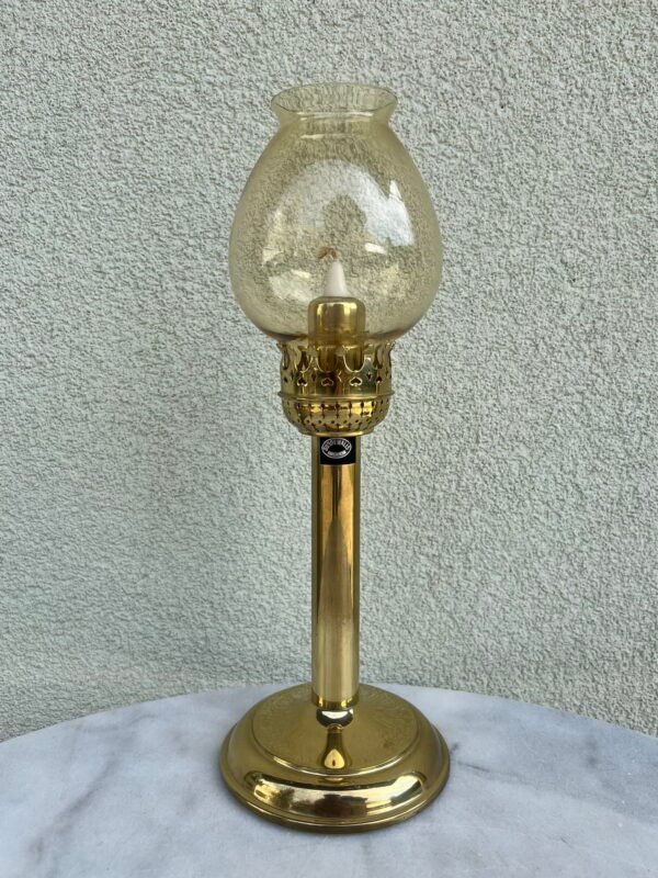 Žvakidė su stikliniu gaubtu, žalvarinė, vintažinė Sundevalls Karlskrona. Spyruoklinis žvakidės mechanizmas. Kaina 43