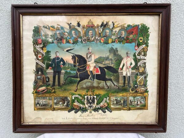 Paveikslas, litografija vokiečių kariškio atsargos rezervisto Uhlans Reg, ulonų pulko, Vokietijos imperijos laikų, 1905-1908 m. Kaina 158