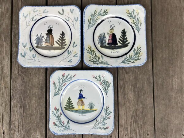 Lėkštės antikvarinės, rankų darbo, fajanso,tapytos, prancūziškos. HB Henriot Quimper France. 1918-1942 m. 3 vnt. Kaina po 23