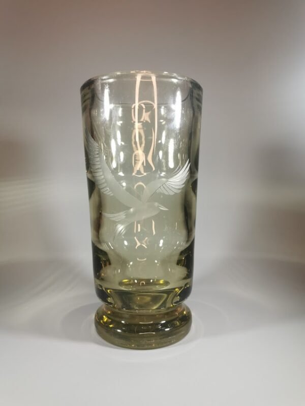 Vaza storo stiklo su paukščiu, Art Deco stiliaus, antikvarinė. Kaina 26