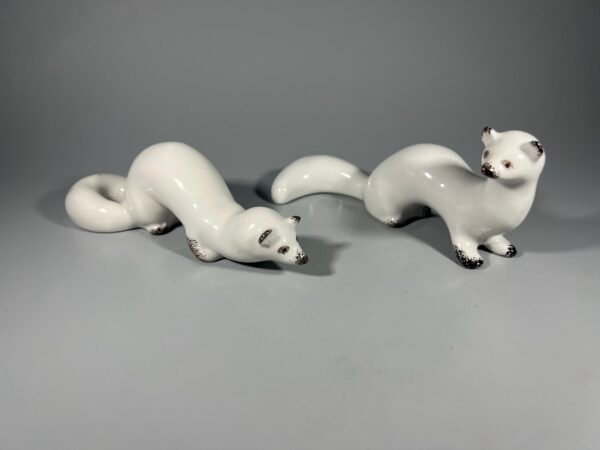 Statulėlė porcelianinė Šermuonėlis, žebenkštis, sovietinė, tarybinių laikų, Polonskio meninės keramikos gamykla, ZCHK Polonne, 1970–1980 m. Kaina 28 už abi