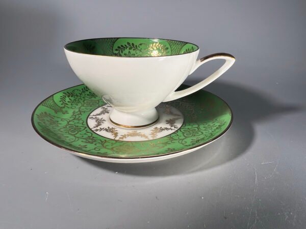 Puodelis su lėkštute porcelianinis, vintažinis, vokiškas, Alka Kunst (Alboth & Kaiser). 1955-1960 m. Kaina 23