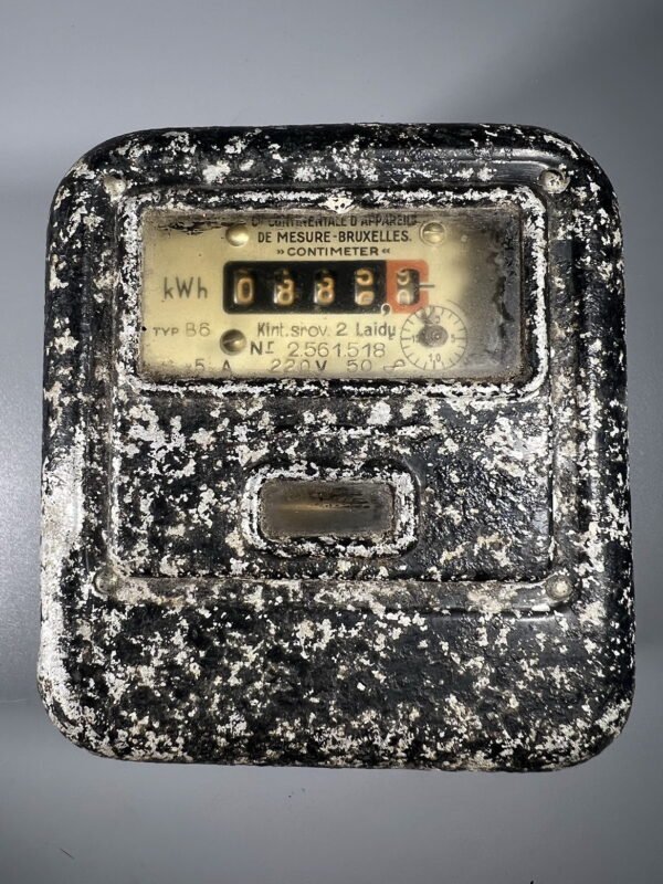 Elektros skaitiklis Contimeter Bruxelles, Typ B6, Belgijos gamybos, antikvarinis, skirtas Lietuvos tarpukario rinkai, 1930-1940 m. Kaina 178