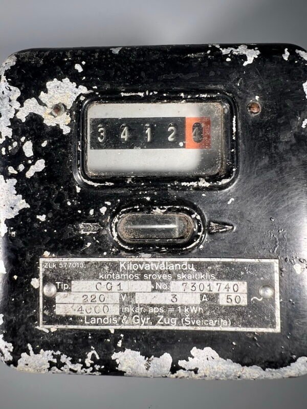 Elektros skaitiklis Landis & Gyr, Šveicarijos gamybos, antikvarinis, skirtas Lietuvos tarpukario rinkai, 1925–1939 m. Kaina 178