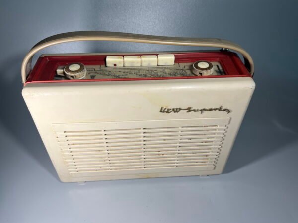 Radija, radio imtuvas nešiojamas, tranzistorinis, vintažinis Orion, Terta, UKW Superton 1051. Vengrija. 1960–1963 m. Kaina 37