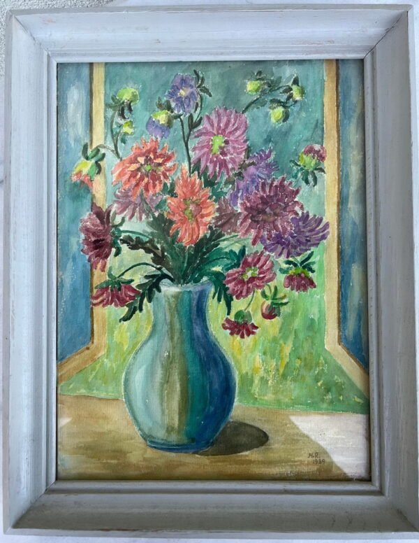 Paveikslas Natiurmortas. Kartonas, akvarelė. 1989 M. R. Lietuva. Kaina 38