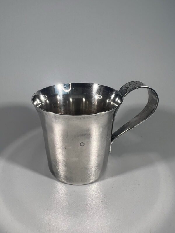 Puodelis sidabruotas N.S. ALP. G.A.B. Sweden E.P.N.S. Talpa 150 ml. Kaina 13