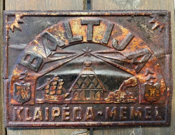 Lentelė skardinė tarpukario laikų BALTIJA KLAIPĖDA-MEMEL. Originalas. Kaina 103