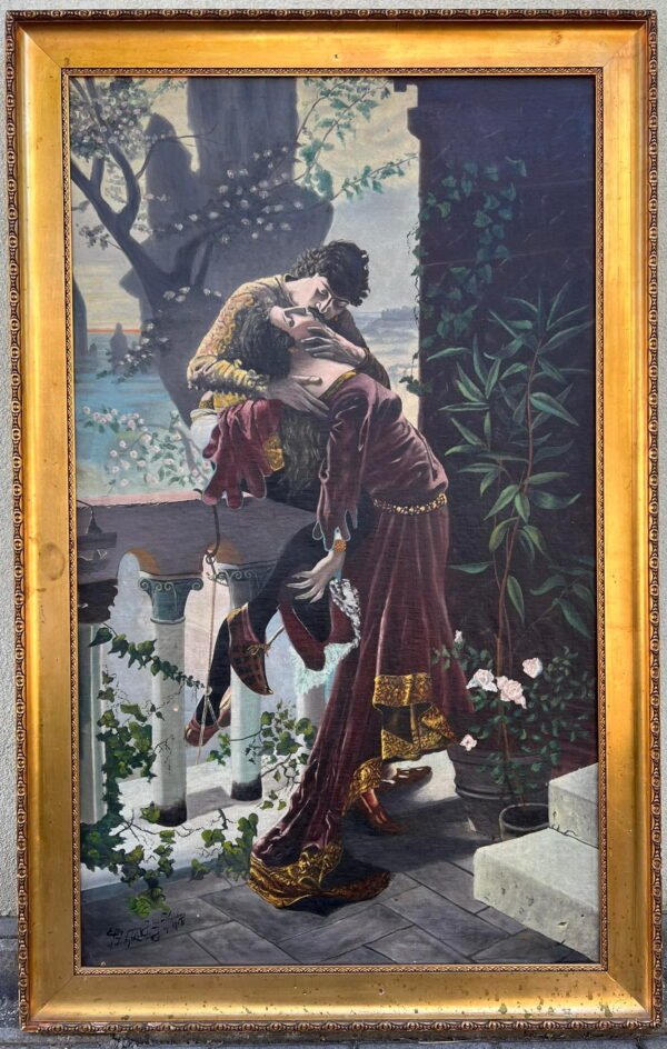 Paveikslas Romeo ir Džiuleta balkone. Drobė, aliejus. 1905 m. pagal Julius Kronberg. Didelis: 91 x 144 cm. Kaina 678