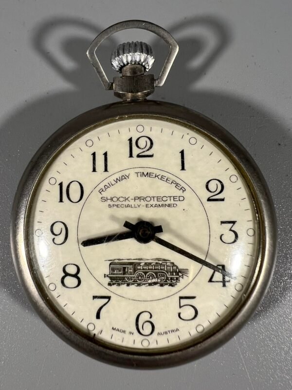 Laikrodis kišeninis antikvarinis Railway Timekeeper. Shock-protected. Specially-examined. Made in Austria. Neveikiantis. Kaina 21