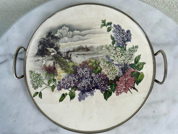 Padėklas, tortinė, sūrio serviravimo lėkštė, fajanso, dengtu glazūra piešiniu, antikvarinis. Kaina 43