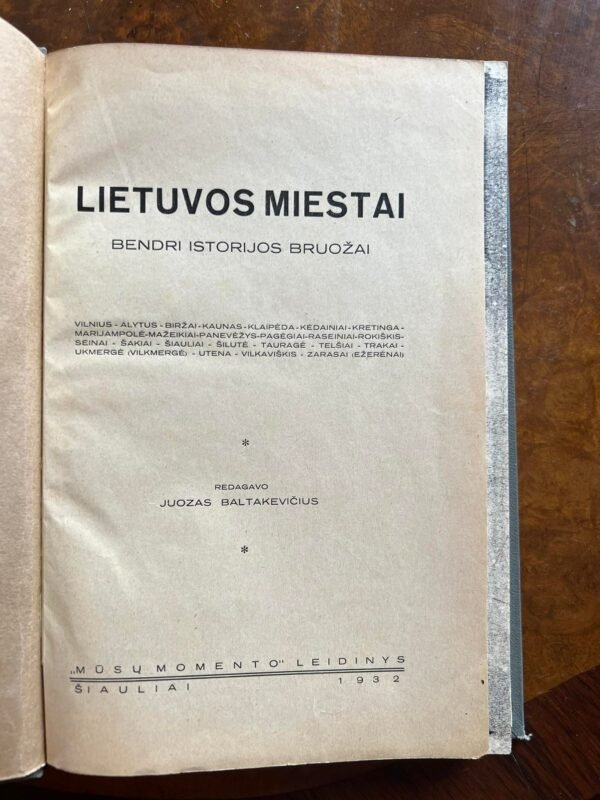 Knyga Lietuvos miestai. 1932 m. Kaina 38