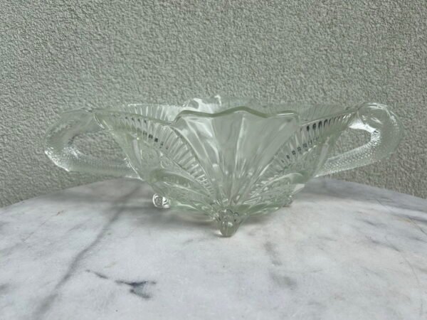 Vaza, dubuo, vaisinė, Jardiniere, antikvarinė, presuoto, permatomo stiko, Art Deco stiliaus, Huta Szkła HORTENSJA. 1910 m. Kaina 87