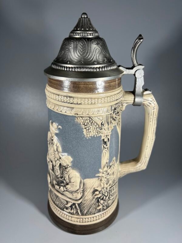 Bokalas keraminis, glazūruotas su alaviniu dangčiu, vintažinis, vokiškas, Gerz. West Germany. 1 l. Kaina 88