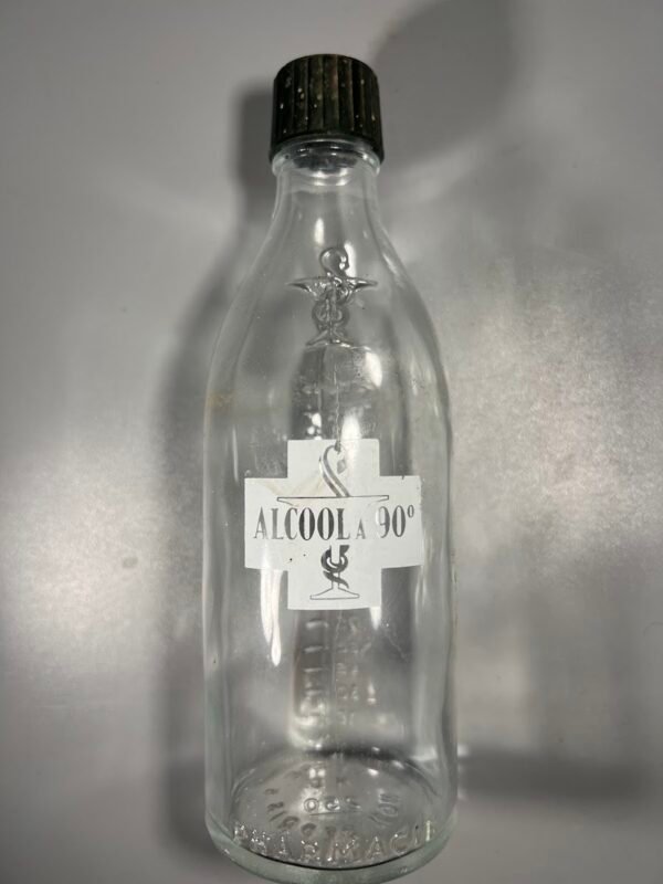 Buteliukas graduotas antikvarinis, medicininis, vaistinės, prancūziškas, ALCOOL A90, alkoholis 90%. 2 vnt. Kaina po 23