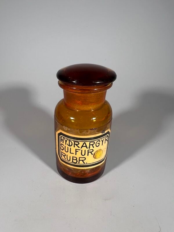 Vaistų, vaistinės buteliukas antikvarinis cilindro formos, gintaro spalvos rudo stiklo, vokiškas. Kaina 18