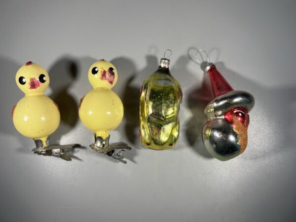 Eglutės žaisliukai figūriniai, stikliniai, tarybinių laikų. 4 vnt. po 6