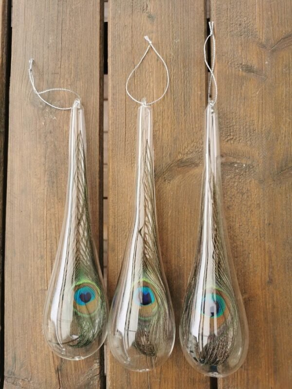 Papuošimai-povo plunksnos stikle. 3 vnt. Kaina po 32