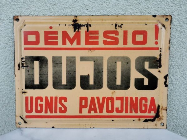 Lentelė, iškaba storos skardos, emaliuota, tarybinių laikų DĖMESIO ! DUJOS UGNIS PAVOJINGA. Kaina 32