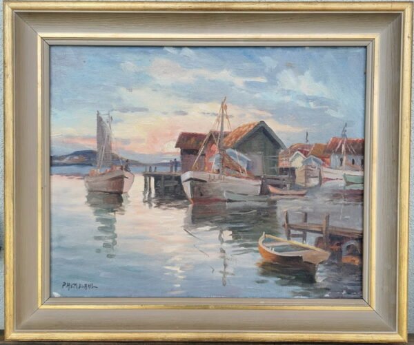 Paveikslas Laivai, marinistinis. Aliejus, kartonas. Kaina 93