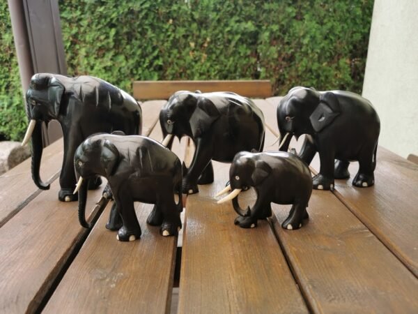 Statulėlės drambliukai mediniai, antikvariniai, Aukštis nuo 8 iki 16 cm. Kaina nuo 22 iki 42.