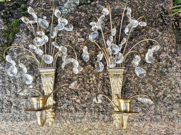 Žvakidės žalvarinės puoštos krištolu, antikvarinės. 2 vnt. Kaina po 53