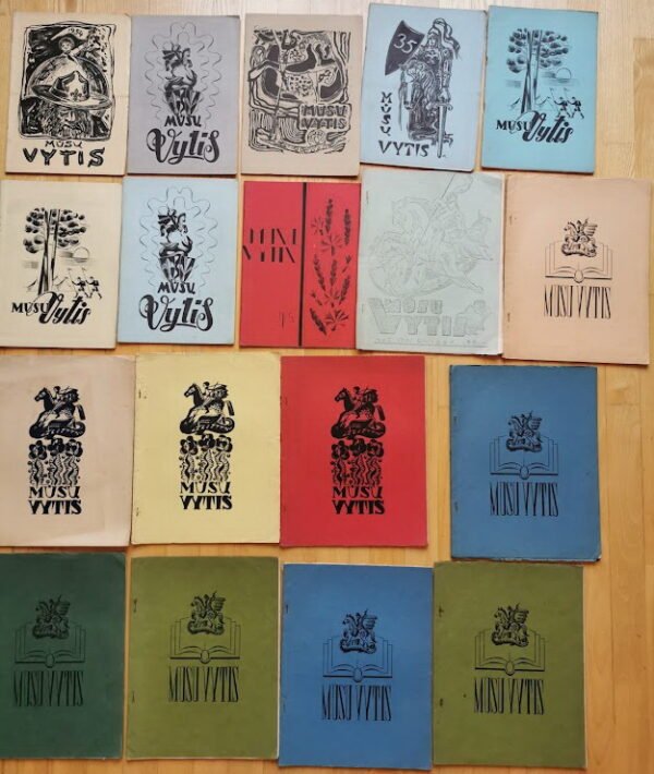 Žurnalai Pasaulio lietuvių skautų sąjungos Mūsų Vytis. L. S. S. Vadų, vadovių ir akademikų skautų, -čių laikraštis. 1951,1952, 1953, 1954 metų numeriai. Kaina po 12. PARDUOTA: I oje eileje PIRMAS, TREČIAS, II oje eilėje PIRMAS, KETVIRTAS