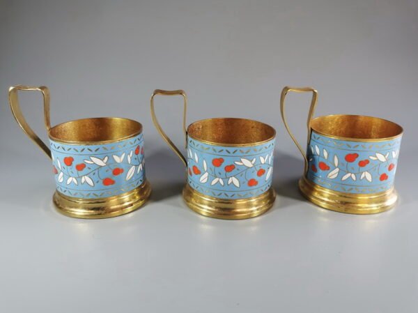 Podstakanikai, stiklinių laikikliai tarybiniai, puošti emale. 3 vnt. Kaina po 28