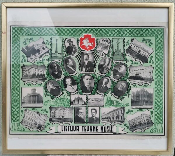 Plakatas lietuviškas tarpukario laikų LIETUVA TĖVYNĖ MŪSŲ!. Kaina 227