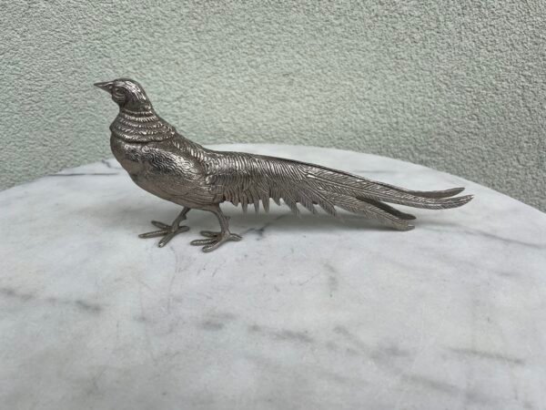 Statulėlė Fazanas, metalinė, sidabro spalvos, vintažinė. Prancūzija, Italija. 1950–1970 m. Kaina 68
