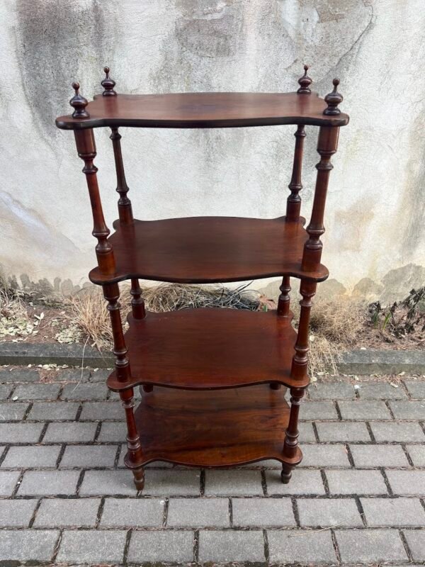 Etažerė medinė, antikvarinė, tekintomis detalėmis, tvirta. Kaina 188