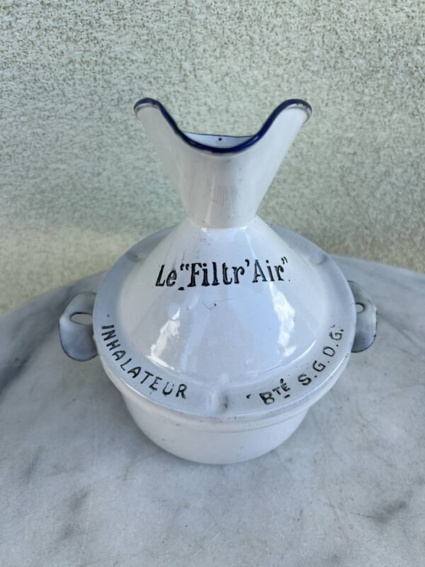 Inhaliatorius antikvarinis, Le 'Filtr'Air' Inhalateur, prancūziškas, skardinis emaliuotas. XIX. p.- XX a. pr. Kaina 68