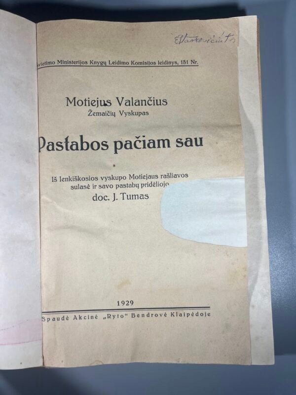 Knyga Pastabos pačiam sau. Motiejus Valančius. 1929 m. Kaina 13