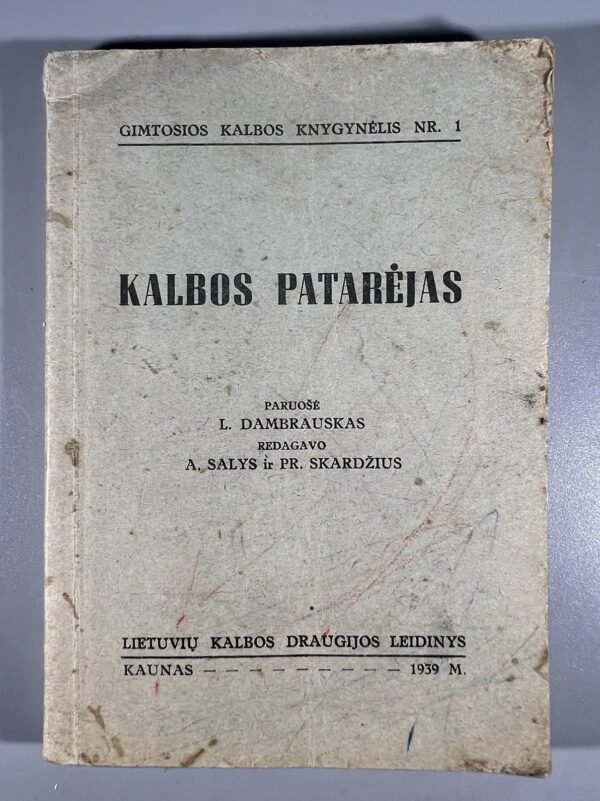 Knyga Kalbos patarėjas, L. Bambrauskas, 1939 m. Kaina 13