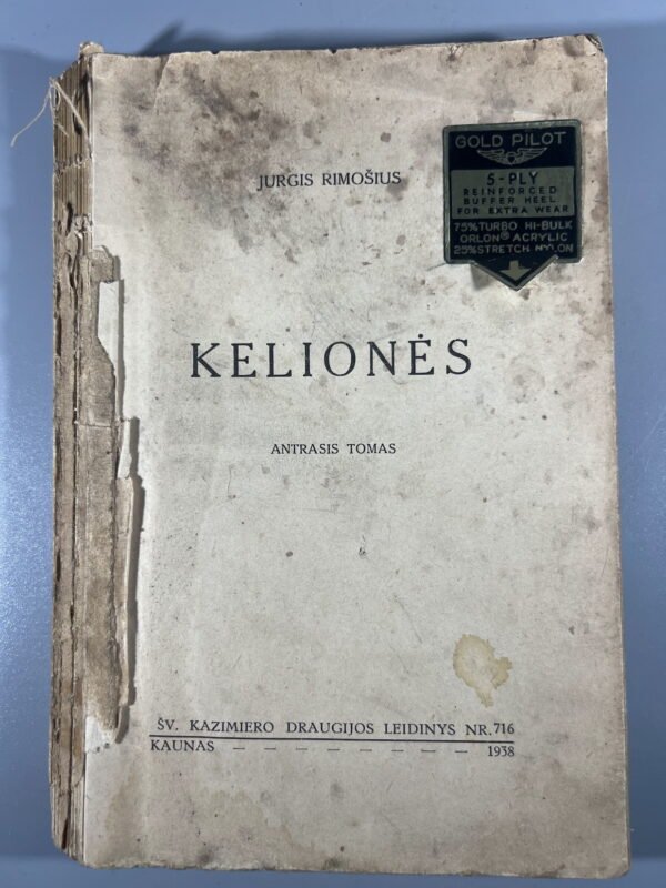 Knyga Kelionės, J. Rimošius, II t., 1938 m. Kaina 8